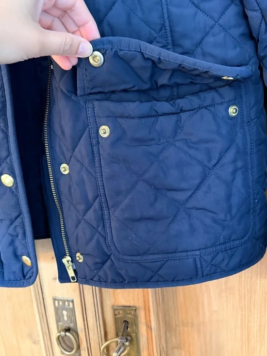 J. Crew Navy QuiltedJacket with Gold Snaps - Picture 5 of 5